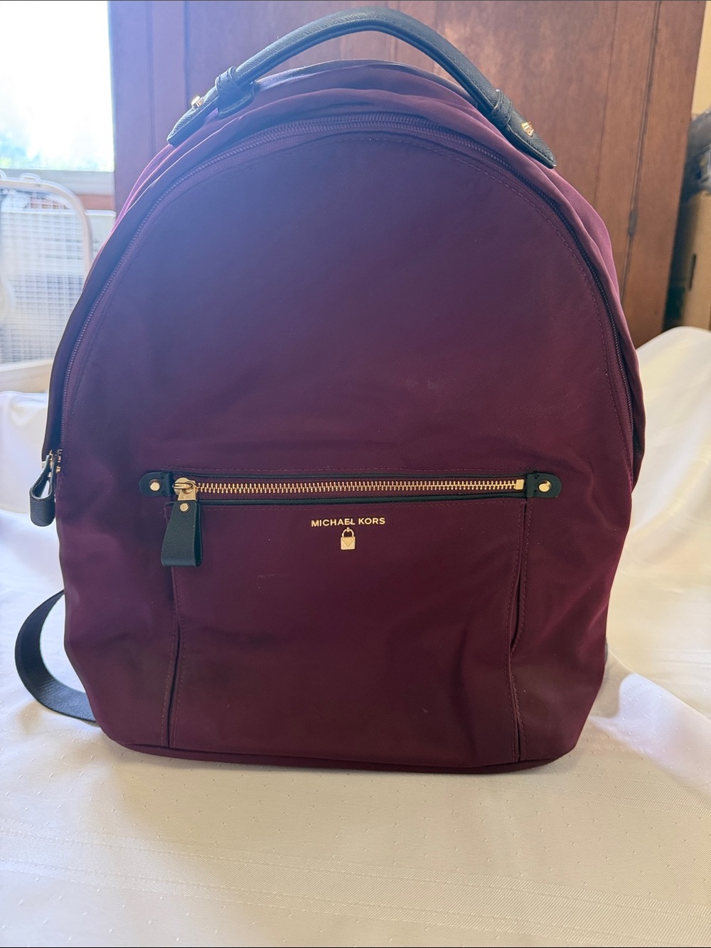Michael Kors Men's Wine Backpack with Gold Hardware